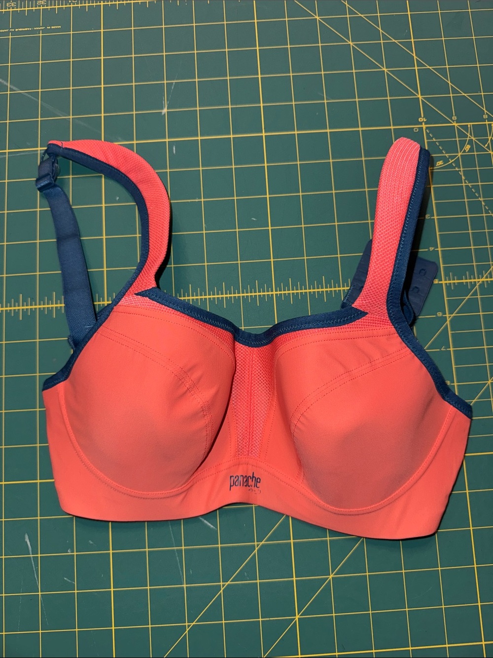 Panache Coral Wired Sports Bra with Navy/Teal Accents, 32D